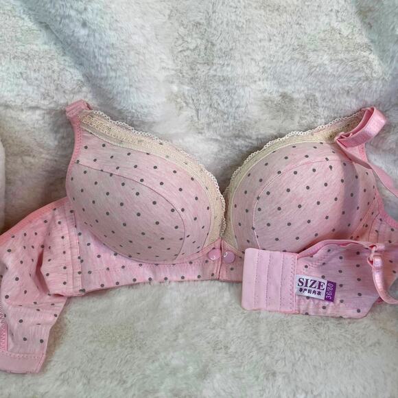 Pink with gray dots Size 36B Soft padded two snaps cream lace - Picture 3 of 6
